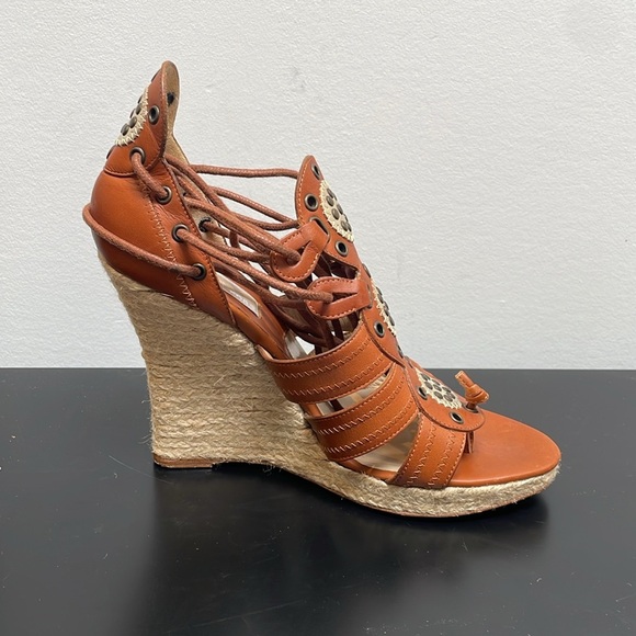 Michael Kors Gladiator Wedge Heel Leather Sandal Platform Lace Up Boho Brown 7 - Picture 6 of 12